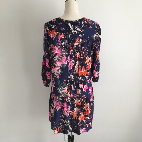 MAEVE Anthropologie Multi-Color Floral Print 3/4 Sleeve Pleats Dress/Long Shirt - Picture 10 of 12